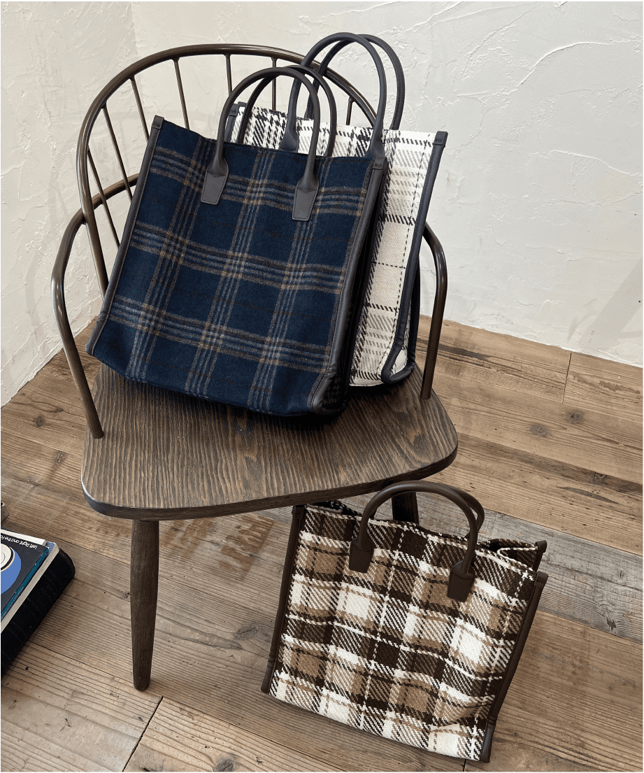 チェックスクエアトート