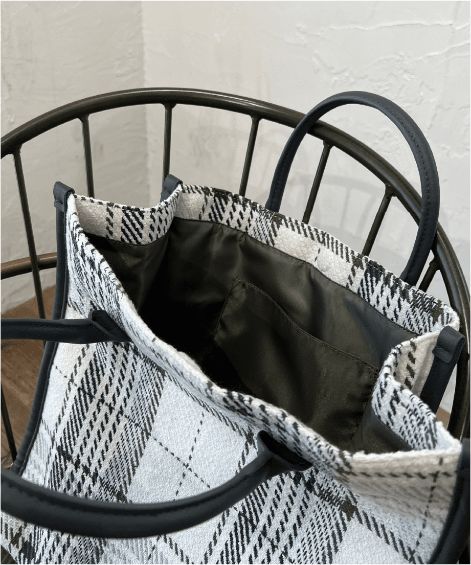 チェックスクエアトート