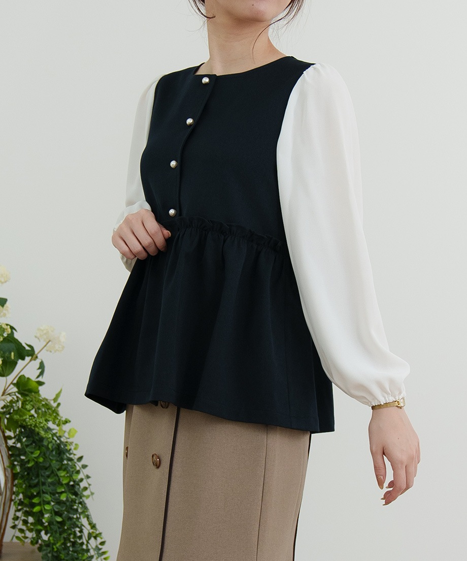 ウーリッシュウエストペプラムベストブラウス