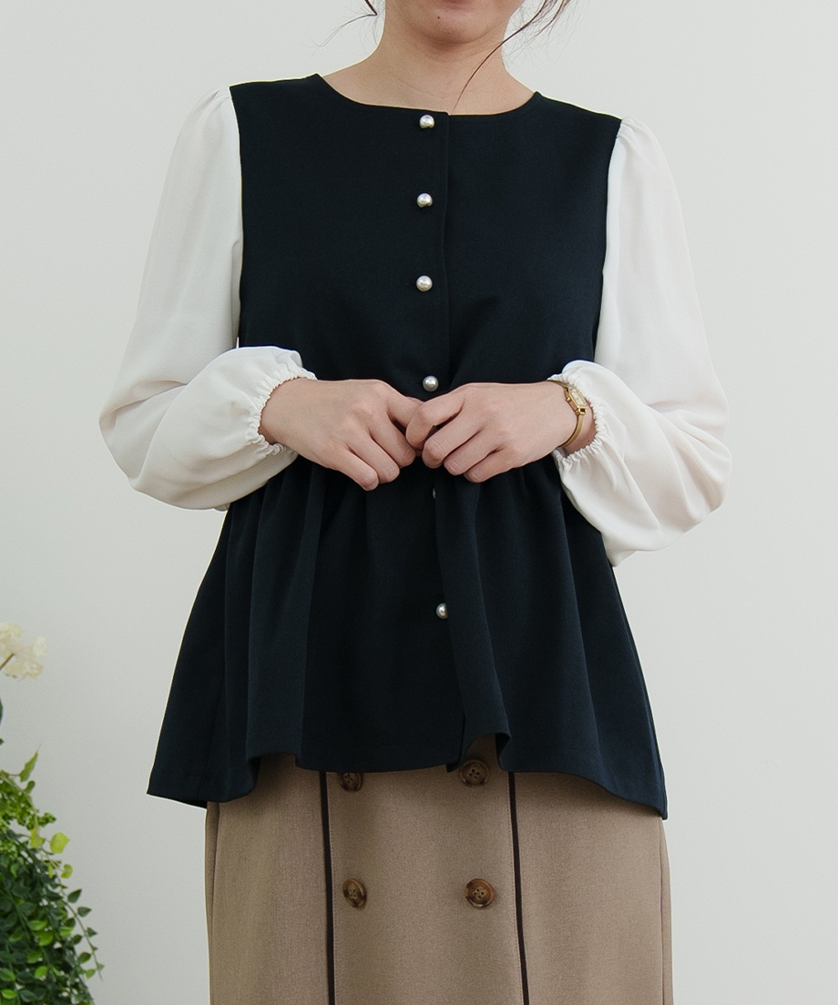ウーリッシュウエストペプラムベストブラウス