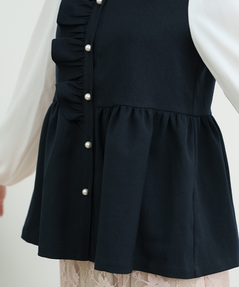 ウーリッシュアシメフリルペプラムベストブラウス