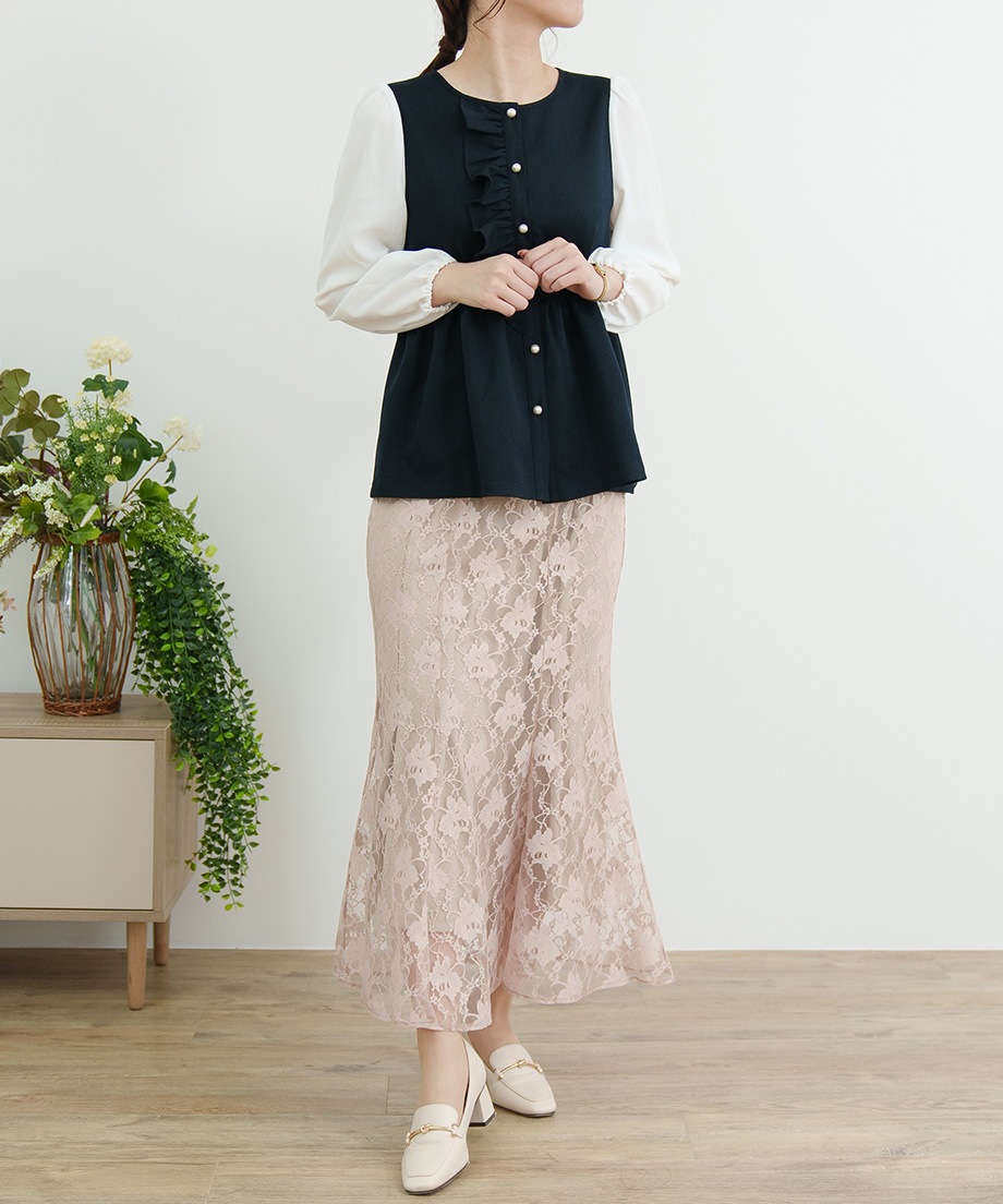 ウーリッシュアシメフリルペプラムベストブラウス