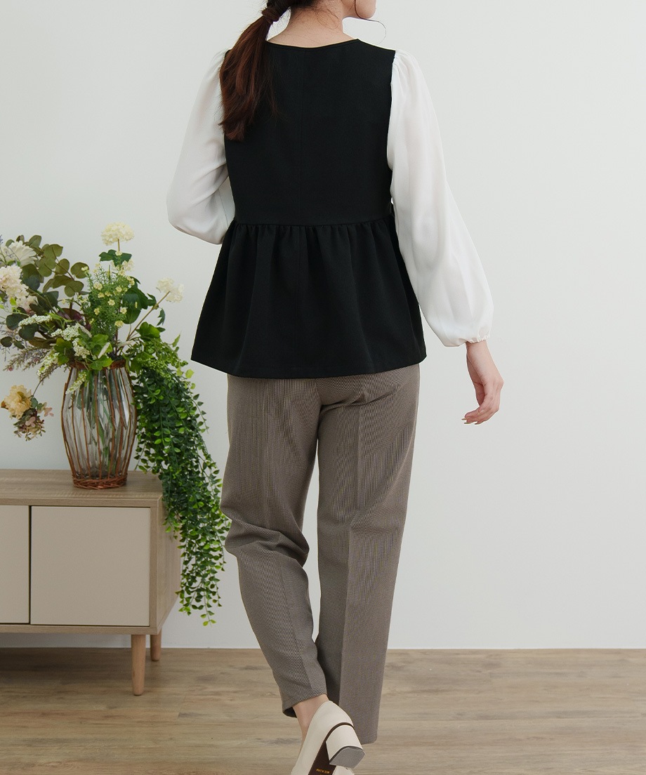 ウーリッシュアシメフリルペプラムベストブラウス