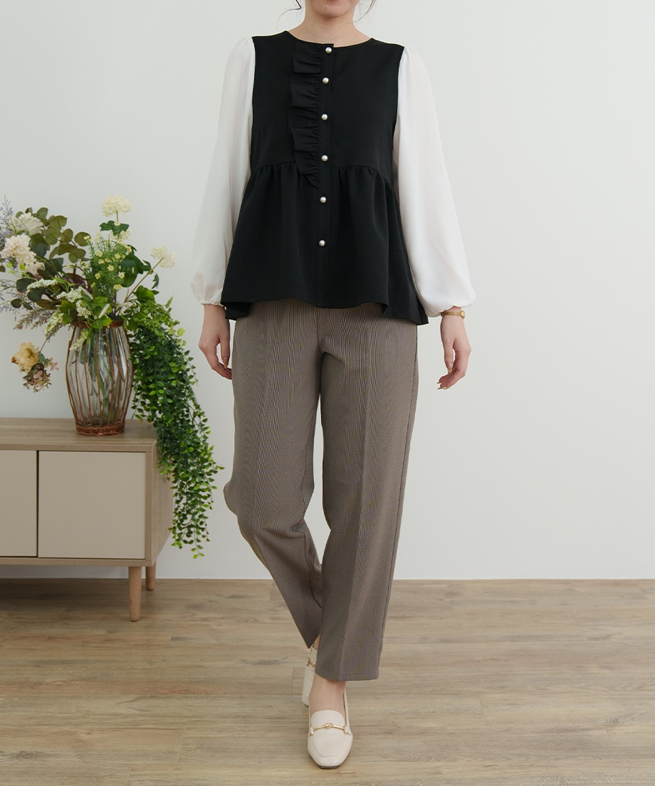 ウーリッシュアシメフリルペプラムベストブラウス