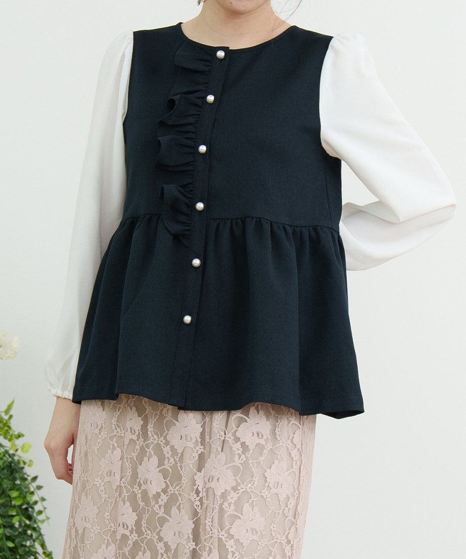 ウーリッシュアシメフリルペプラムベストブラウス
