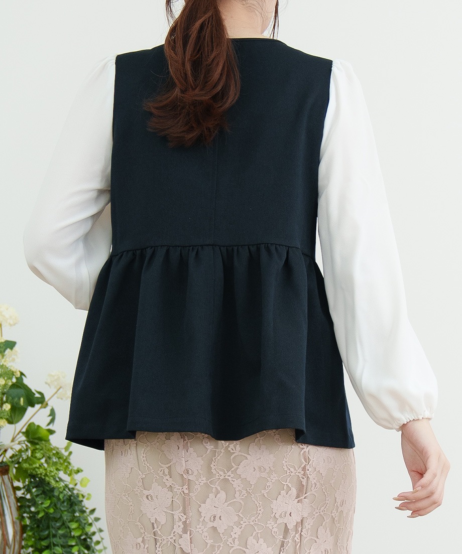 ウーリッシュアシメフリルペプラムベストブラウス