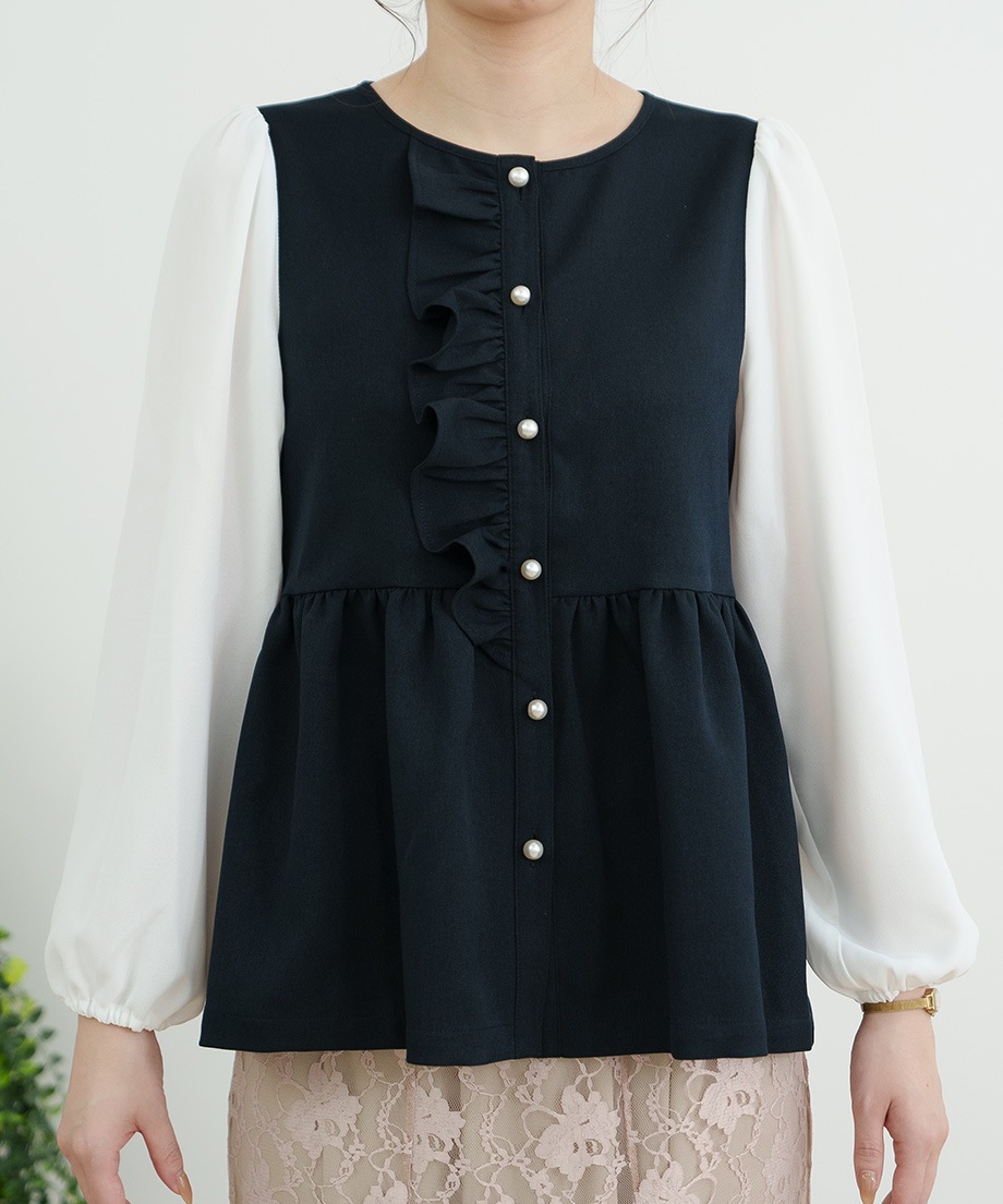 ウーリッシュアシメフリルペプラムベストブラウス