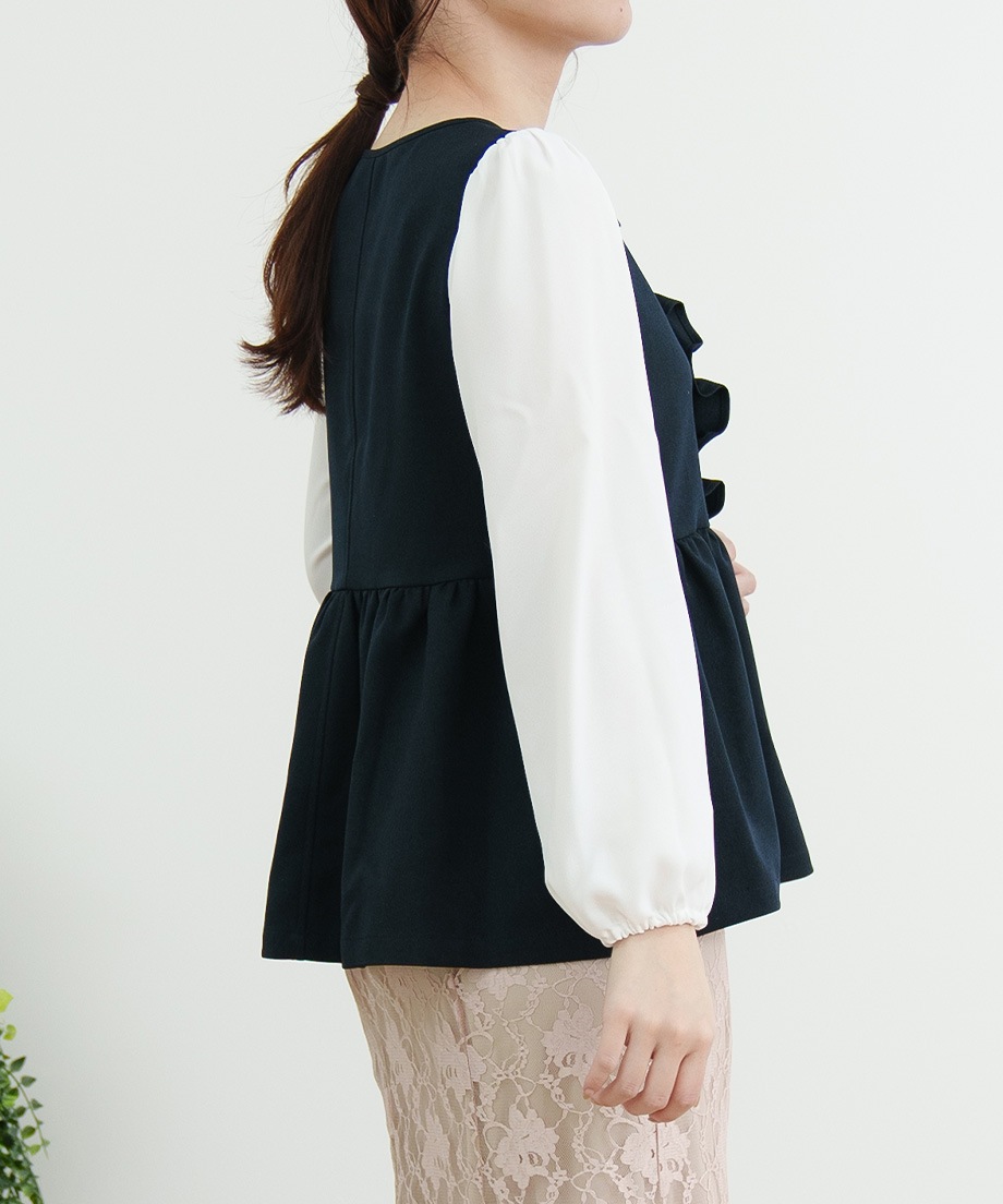 ウーリッシュアシメフリルペプラムベストブラウス
