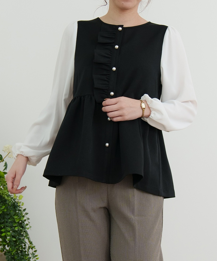 ウーリッシュアシメフリルペプラムベストブラウス