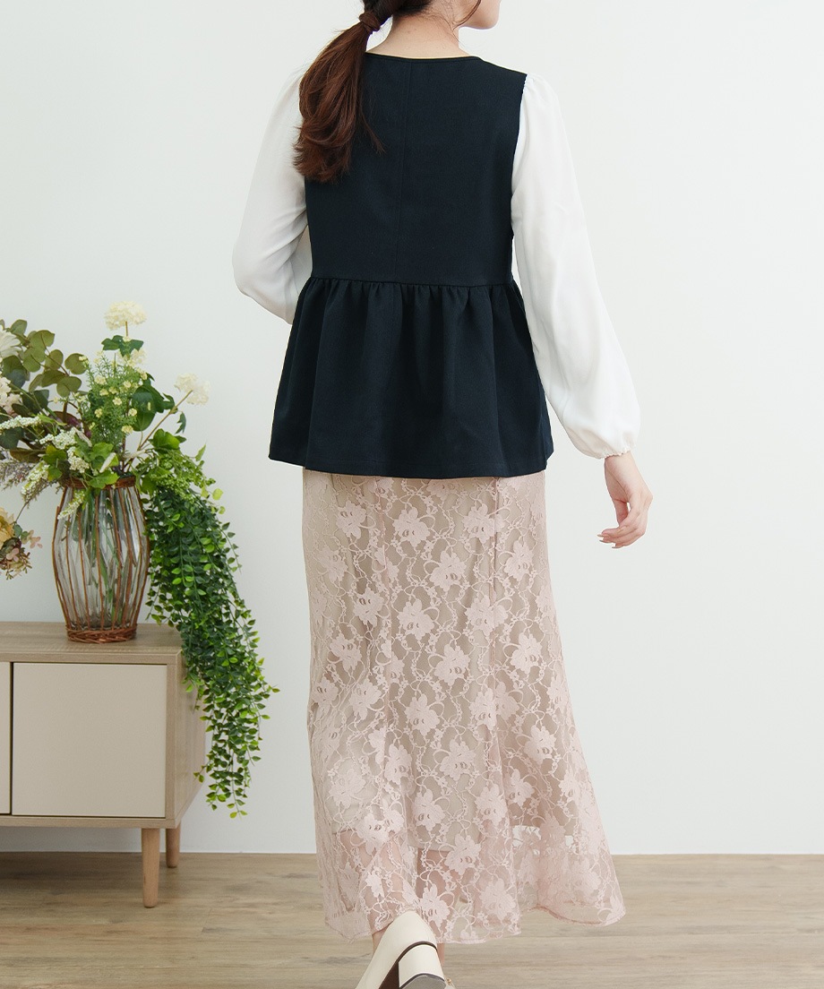 ウーリッシュアシメフリルペプラムベストブラウス