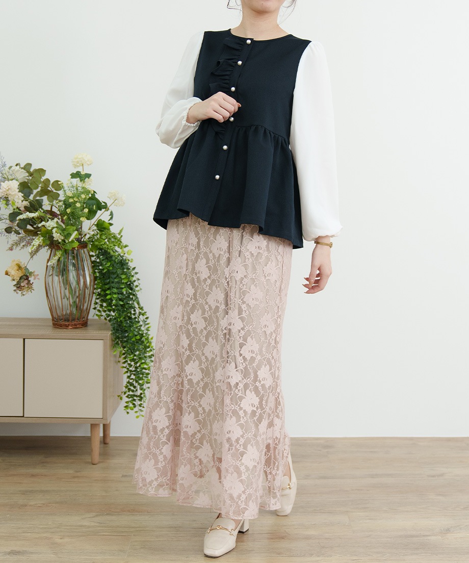 ウーリッシュアシメフリルペプラムベストブラウス