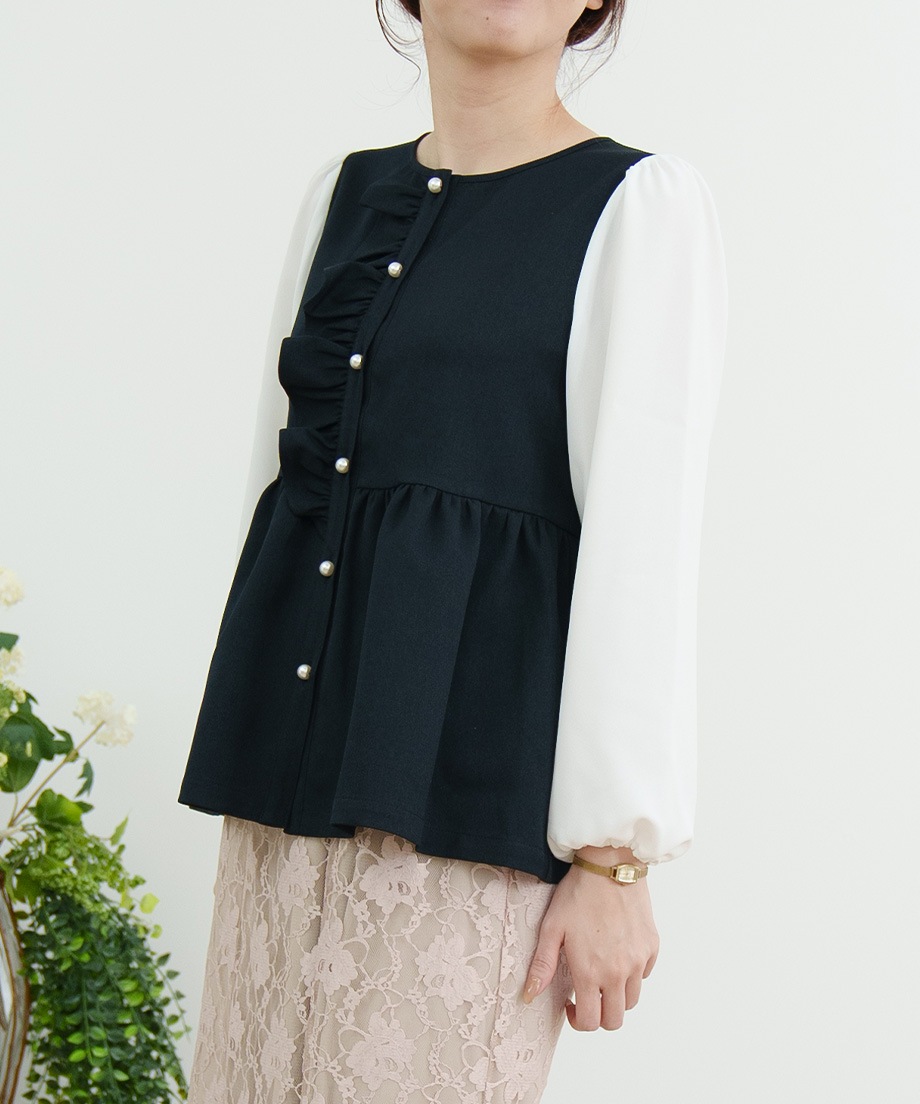 ウーリッシュアシメフリルペプラムベストブラウス