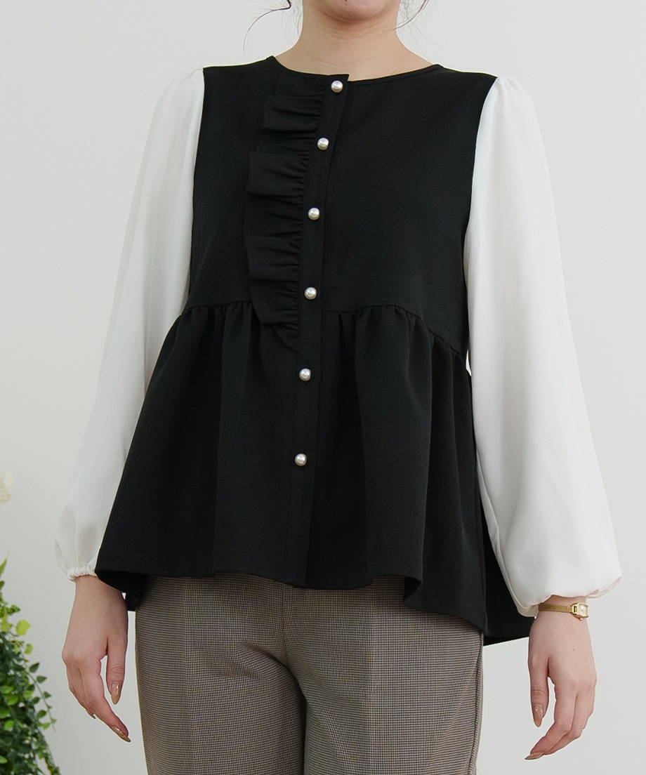 ウーリッシュアシメフリルペプラムベストブラウス