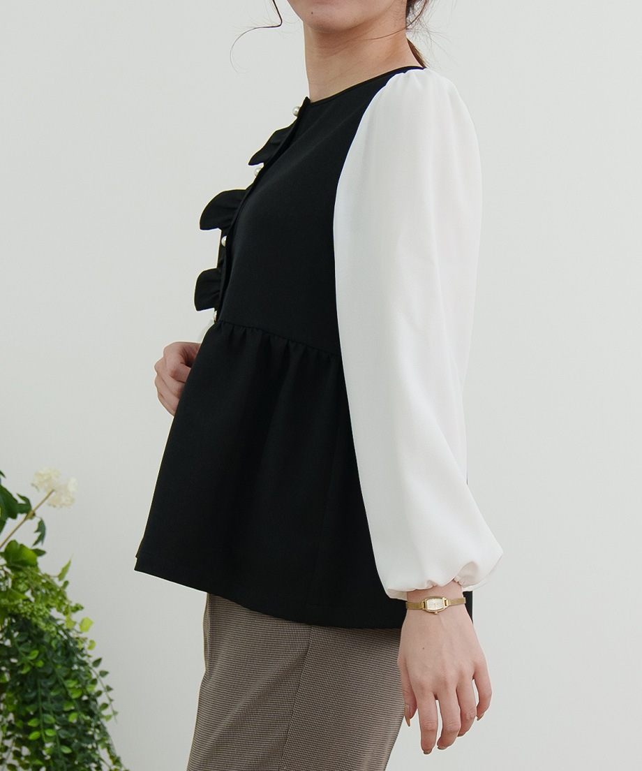 ウーリッシュアシメフリルペプラムベストブラウス