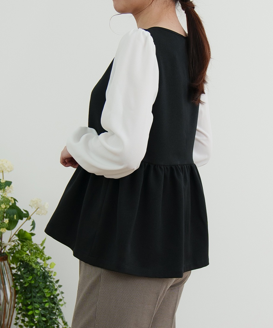 ウーリッシュアシメフリルペプラムベストブラウス