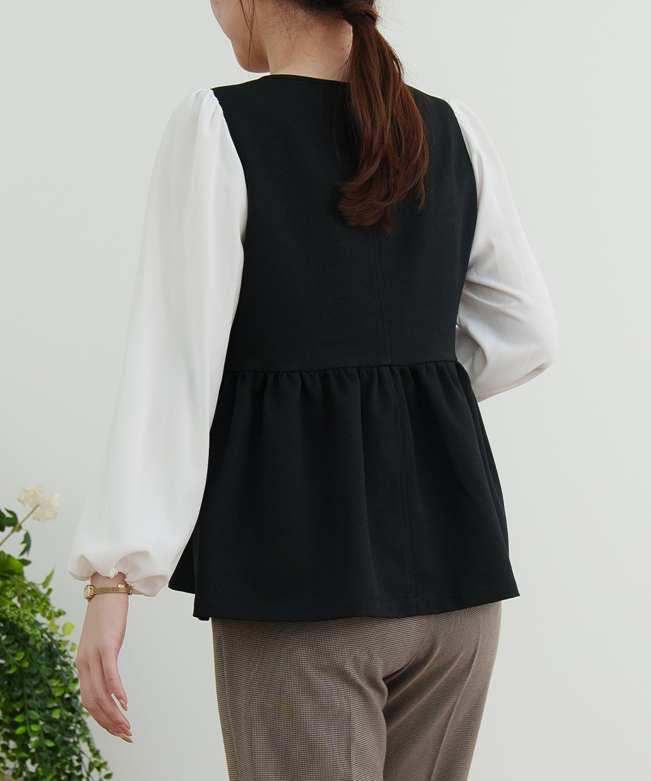 ウーリッシュアシメフリルペプラムベストブラウス