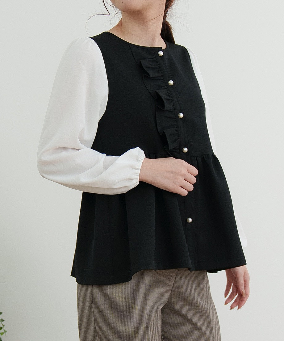 ウーリッシュアシメフリルペプラムベストブラウス