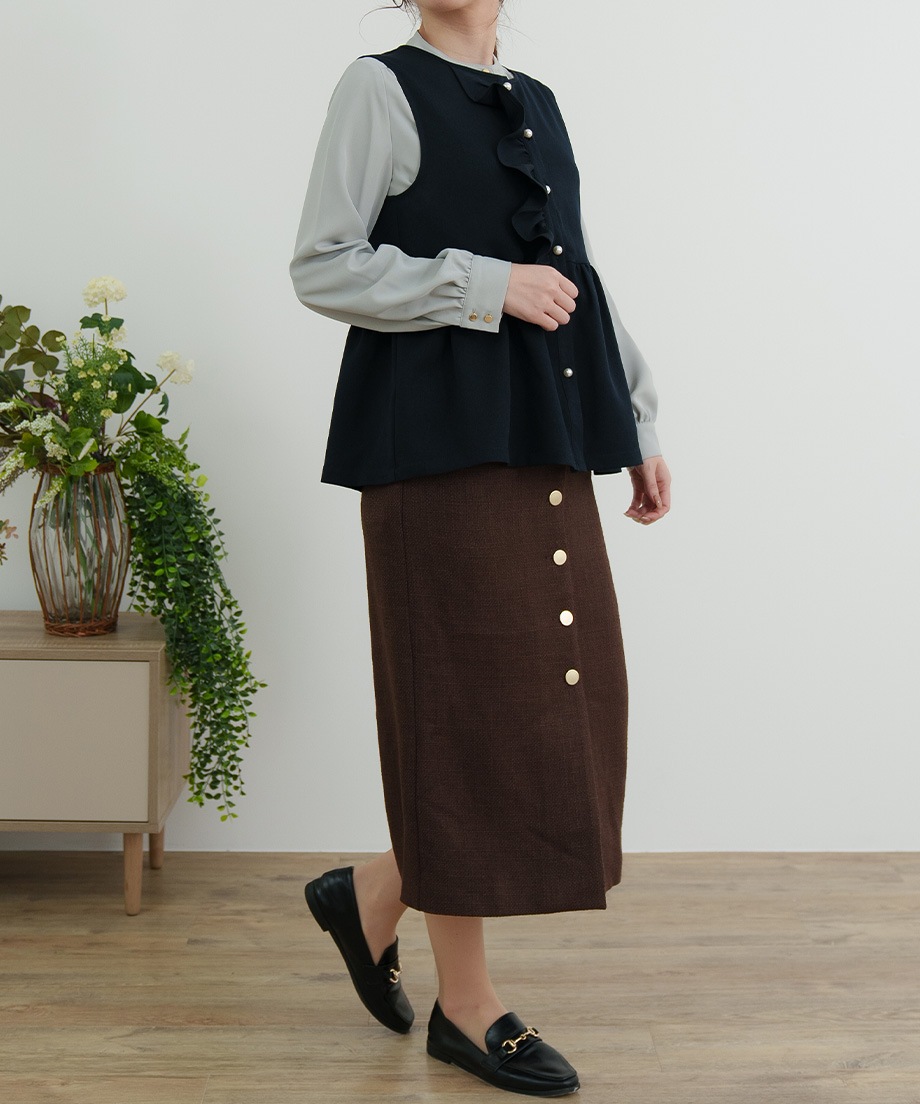 ウーリッシュアシメフリルペプラムベスト