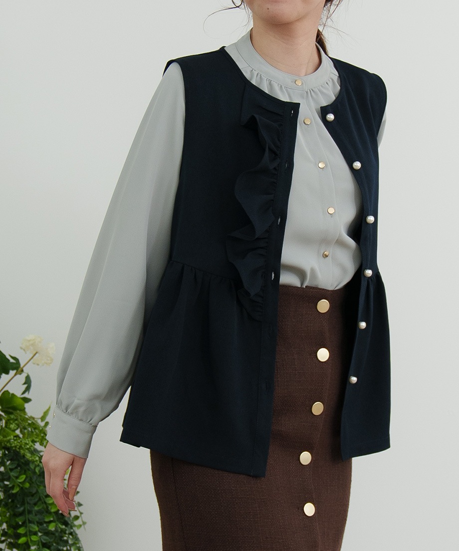 ウーリッシュアシメフリルペプラムベスト