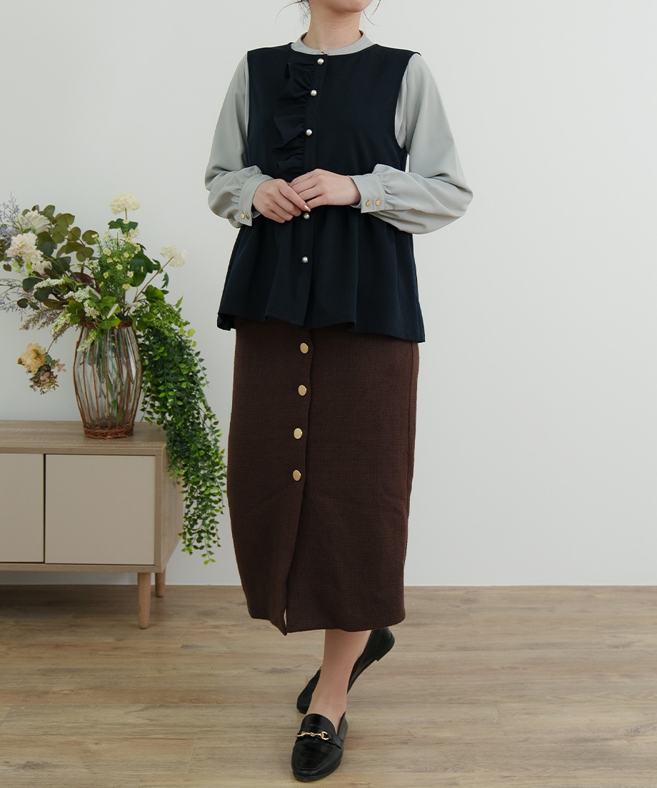 ウーリッシュアシメフリルペプラムベスト