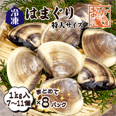 冷凍 はまぐり 特大サイズ 90〜140g（7〜11個/kg）[はまぐり]（入数:まとめて 8パック 8kg入★）|はまぐり|貝類