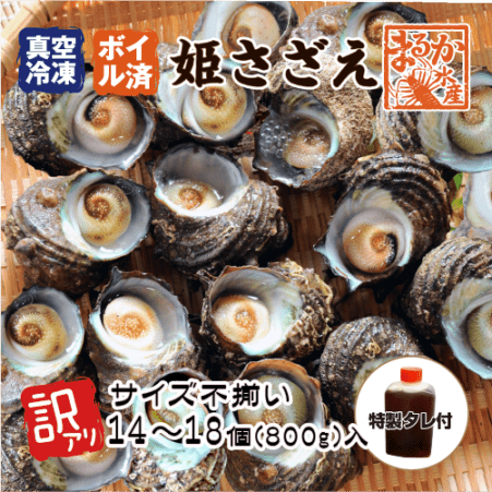 冷凍 天然 姫さざえ ボイル済 訳あり（サイズ不揃い）特製たれ付 [ボイルサザエ]（40～60g×14～18個入）