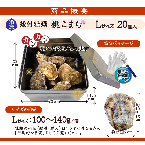 □[牡蠣のカンカン焼き]冷凍 殻付き牡蠣／桃こまち Lサイズ 20個