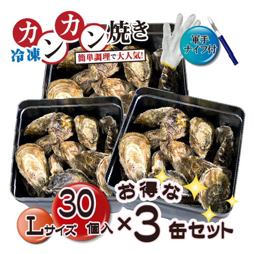 □[牡蠣のカンカン焼き]冷凍 殻付き牡蠣／桃こまち Lサイズ 30個