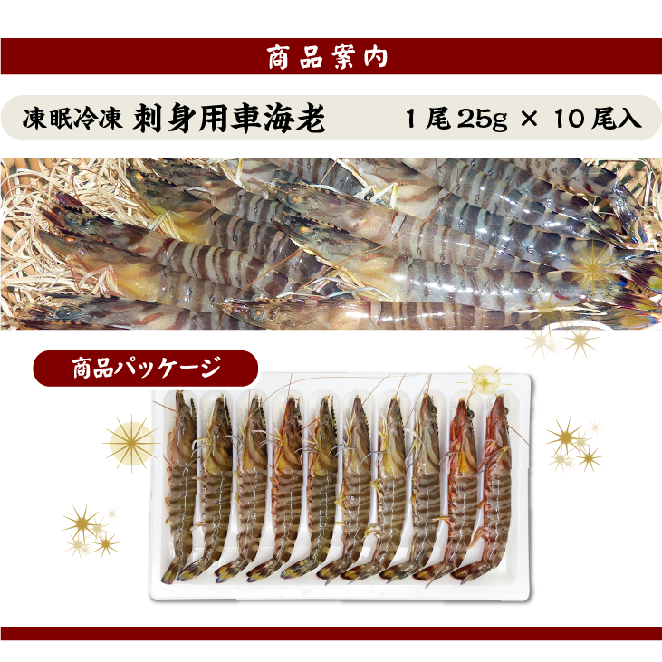 刺身用車海老 凍眠冷凍 25g [冷凍車海老]（入数：10尾 250g）