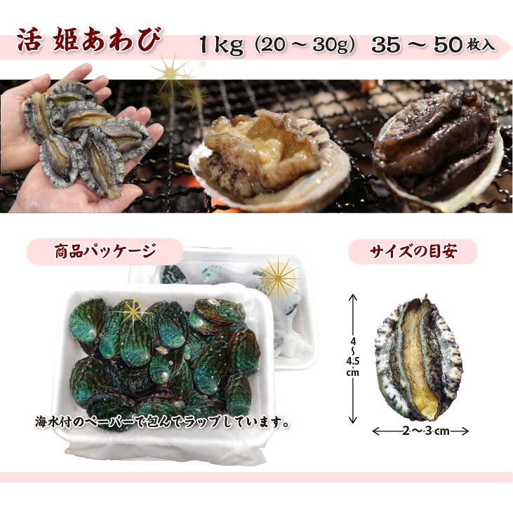 活 姫あわび 20～30g [あわび]（入数:35～50枚 1kg ★）