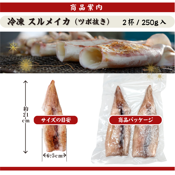 冷凍 スルメイカ（ツボ抜き）[冷凍イカ]（入数:2杯）
