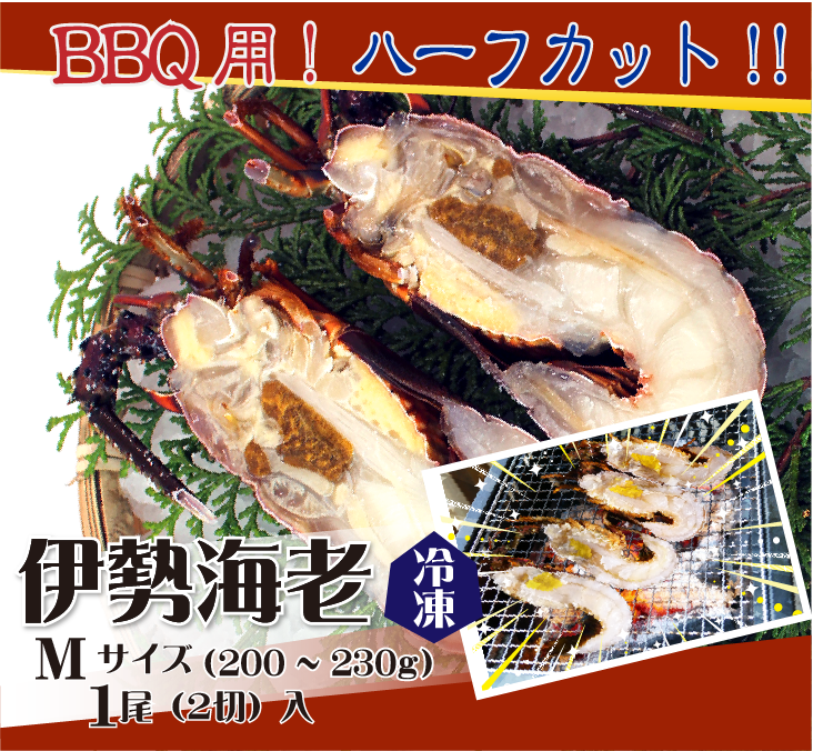 BBQ用 冷凍伊勢海老 200～230g Mサイズ ハーフカット [活〆伊勢海老]