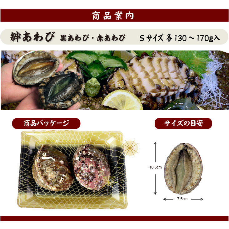 絆あわび（天然黒赤あわびのつがいセット）Sサイズ 130～170g　各1枚 ★[あわび]