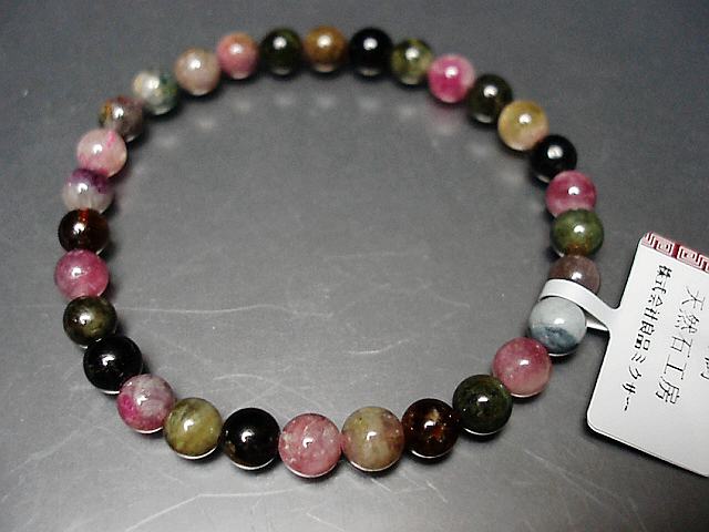 天然石 多色 ブレスレット 天然石多彩トルマリン約6ミリ30粒ブレス数珠【10月誕生石】 | 石種別で