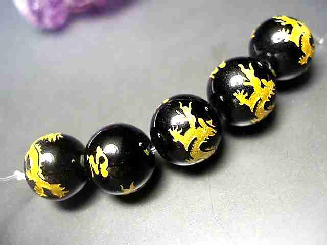 天然石3Aオニキス風水金龍彫り約14ミリ5粒セット | 天然石半製品・連