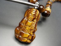天然石ゴールドタイガーアイ観音菩薩彫り昇龍水晶ネックレス