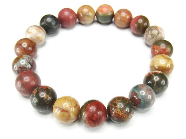 レア天然石ピカソ ジャスパー約12mm碧玉ブレスレット綺麗メンズLLL+