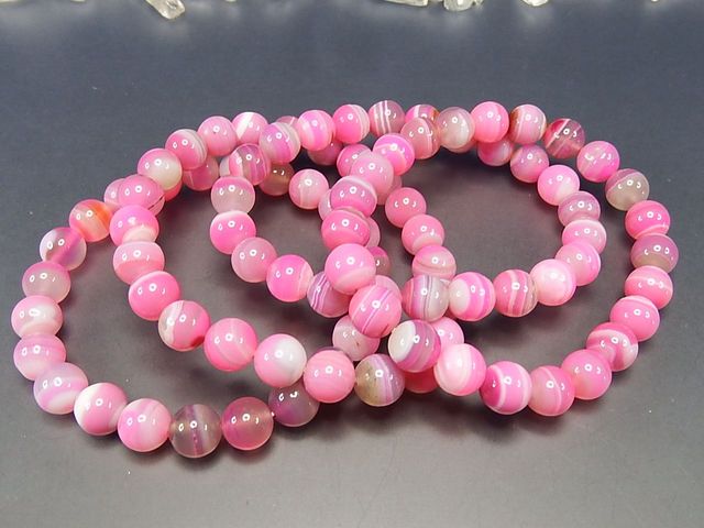 綺麗天然石3A±可愛いピンク系縞入りアゲート約8ミリブレス | 石種別で
