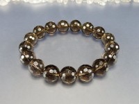 リラックス天然石3Aスモーキークオーツ茶水晶12mm128面カット数珠ブレス