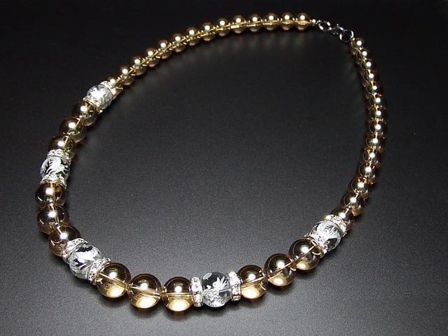ゴージャス昇龍手彫り水晶ゴールドアクアオーラ天然石ネックレス50cm 