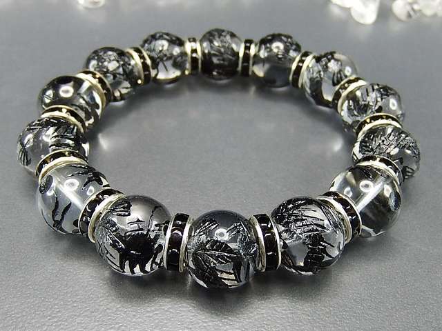 天然石黒龍水晶五爪皇帝龍手彫り14mmロンデル迫力数珠ブレスレット