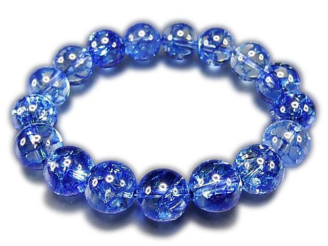 石街AAAブルークラック水晶天然石ブレスレット12mm開運浄化数珠 | 石