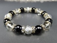 開運天然石昇竜手彫り水晶オニキス128面ロンデル10mm数珠ブレスレット