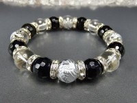 開運天然石昇竜手彫り水晶オニキス128面ロンデル12mmブレスレット