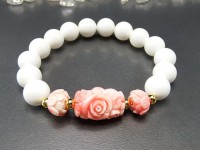 石街 マザーオブパール コーラル ピンク 薔薇 バラ ブレスレット|その他|石種別で探す
