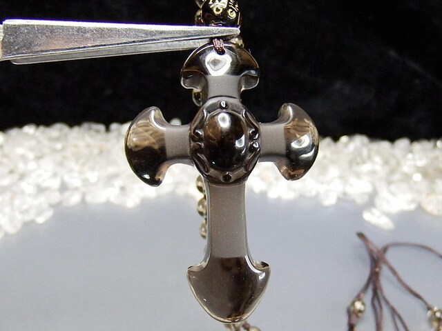 レアスモーキークォーツ十字架クロス ペンダントトップ フロスト加工