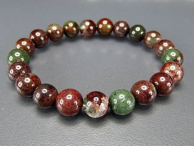 レア満タン赤緑ガーデンクォーツ9mmブレスレット仕事運天然石石街 | 石
