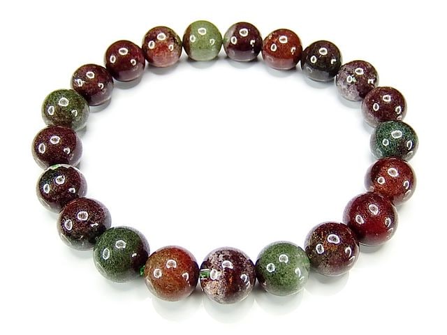 レア満タン赤緑ガーデンクォーツ9mmブレスレット仕事運天然石石街 | 石