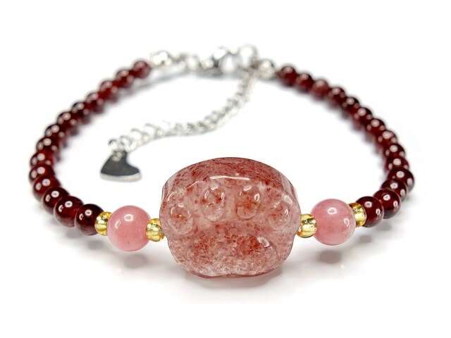 上質ストロベリークォーツ猫の手可愛いブレスレット天然石石街 | 石