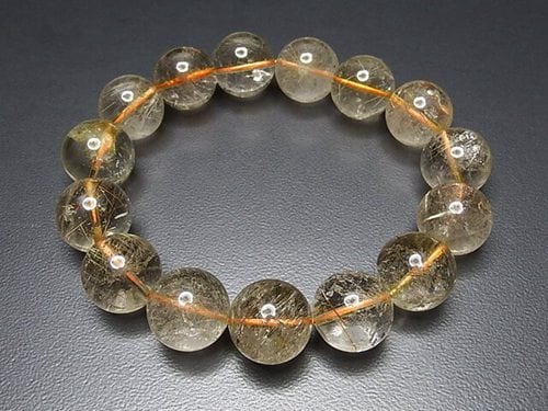 専用出品/大粒15mm玉 ゴールドルチルクォーツと水晶の天然石ブレスレット 一点物超大ゴールドルチルクォーツ15mmブレスレット金運天然石石